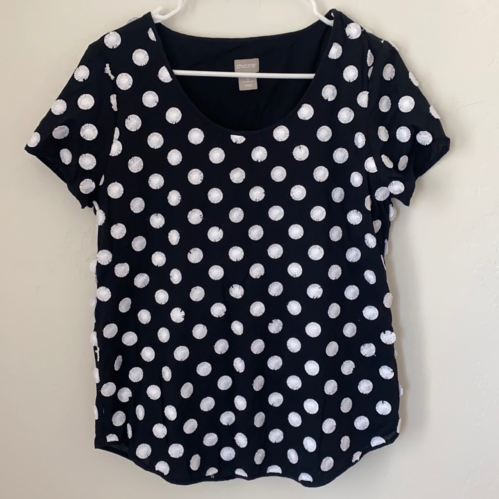 Chico’s Black White Polka Dot Top Size 4/6 Cotton